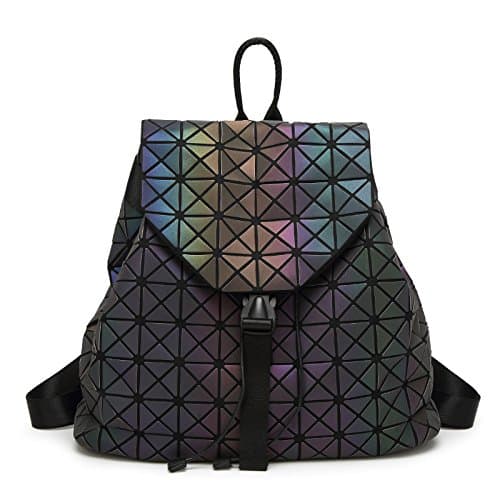 DHFUD,Geometric Luminous Diamond Laser Sequins Backpack