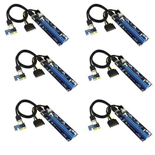 6-Pack PCI-E 1X to 16X Riser Cable Adapter, Sincerity USB 3.0 GPU Graphics Card Extension Cable, Molex 4 Pin Power Connector, for Pcie Bitcoin Mining Modules 60cm (6 Pack VER002 Blue)