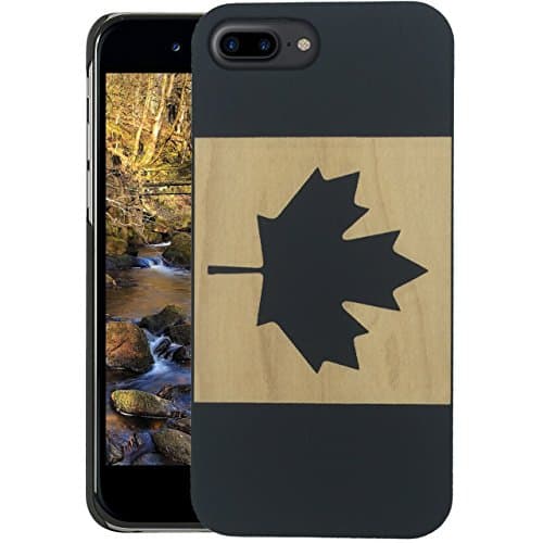 Wood iPhone Case - iPhone 7 PLUS / iPhone 7 PLUS Case - WDPKR Wooden Phone Cover - UNIQUE High Contrast Black Painted Wood Bumper Accessory for Apple iPhone 7 PLUS (Canadian Flag)