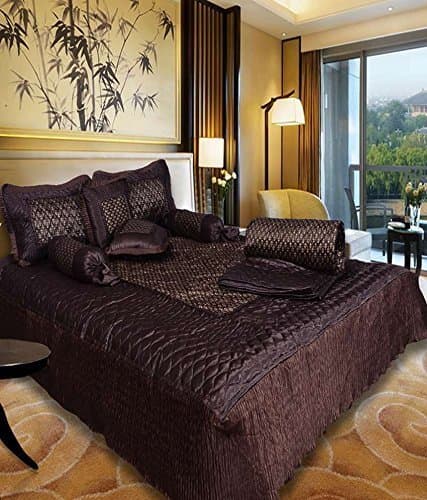 ROYAL HANDICRAFTS Silk Solid Bedding Set with 1 Bedsheet, 2 Pillow Covers with Filled Cushion and Bolsters and 1 Ac Comforter (Brown, King) -Set of 8 Pieces