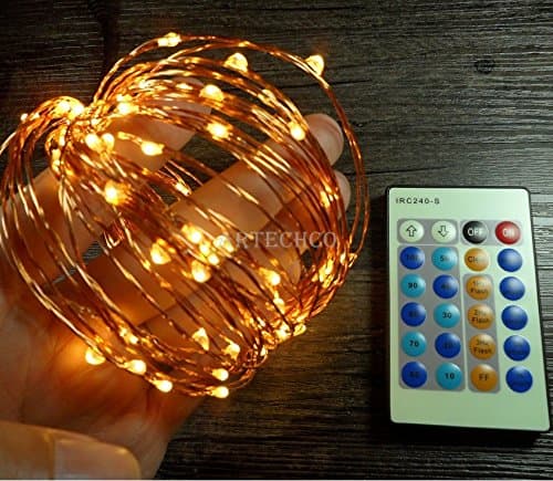 Dimmable Remote Control LED Starry String Lights (33ft/10m,100 Leds, Cooper Wire),Amber Yellow) LED Fairy String Light For Christmas,Wedding,Parties and Home Decoration【ARTECHCO】