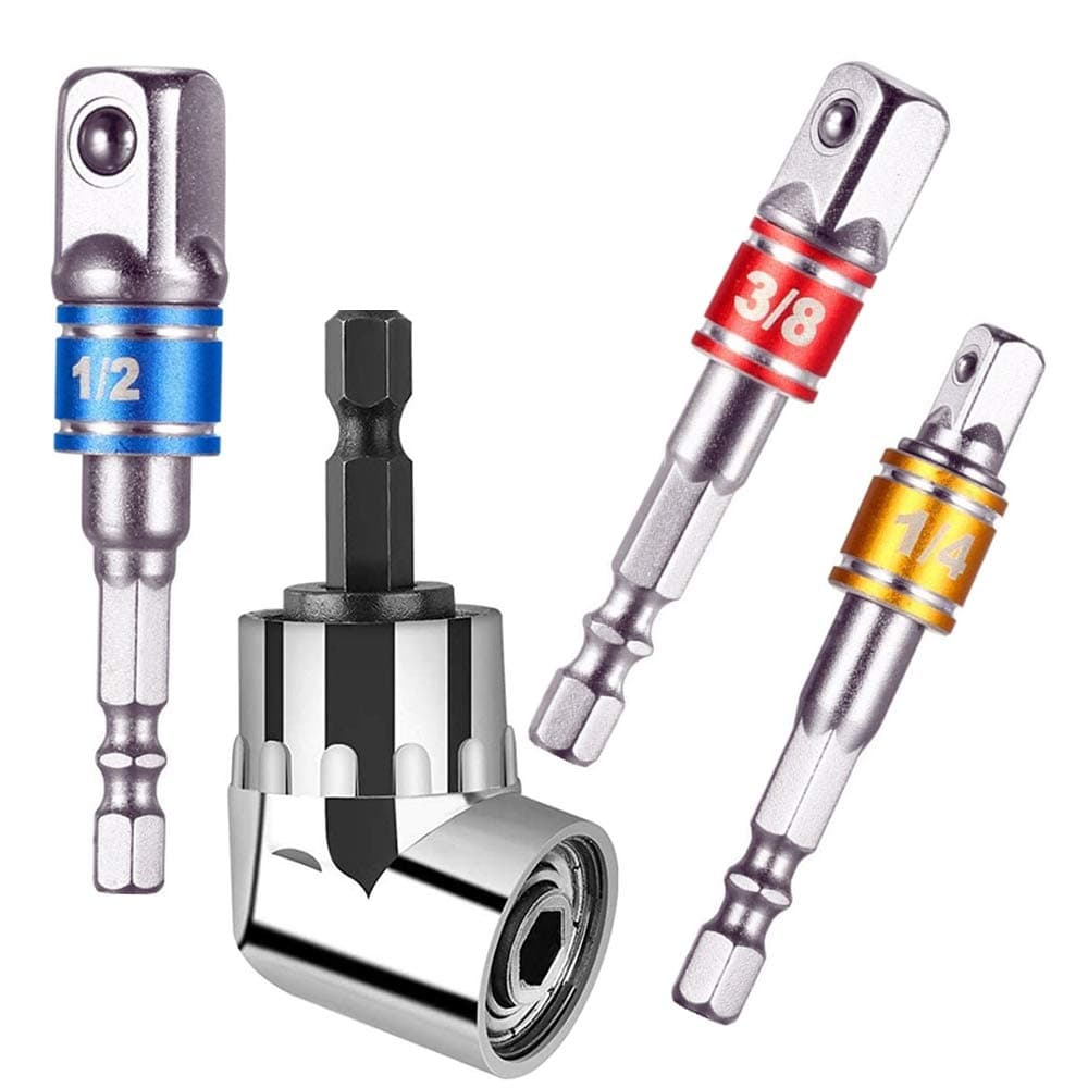 105 Degree Right Angle Drill Screwdriver Set Drill Hex Bit Socket Adapter+3Pcs1/4"3/8"1/2"Hex Shank Impact Grade Driver Sockets Adapter Extension Set Drill Bit,for Universal Socket