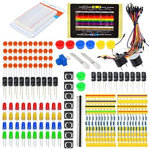 BONATECH Arduino Microcontrollers Electronic Component Kit with Different Resistances LED Lamps Breadboard Ceramic Capacitors Button Hats