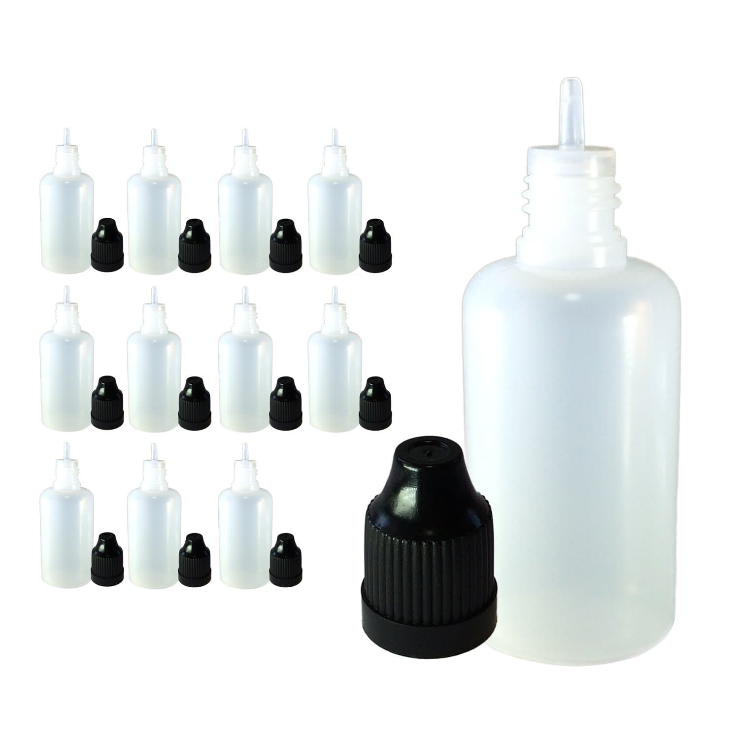 510 Central 30mL LDPE Plastic Long Thin Tip Empty Dropper Bottles 1 Ounce (12 Pack, Black Caps)