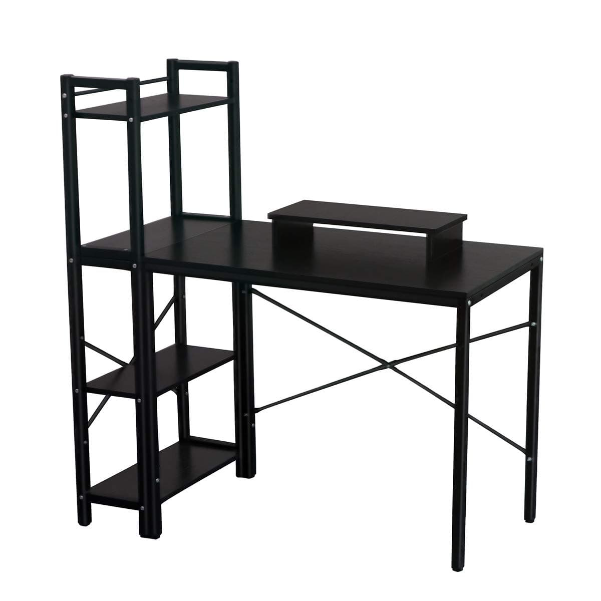 Computer Desk, LASUAVY Computer Desk with Shelves, Multipurpose Study Desk with Bookshelf, Writing Desk with 4 Tier Bookcase for Home Office (Black Computer Desk with Shelves)