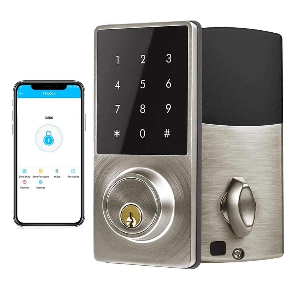 Smart Deadbolt Lock, LED Keypad Door Lock, Electronic Bluetooth Enabled APP, Digit Keyless Entry, Klwenas Maec Easy to Install, Silver
