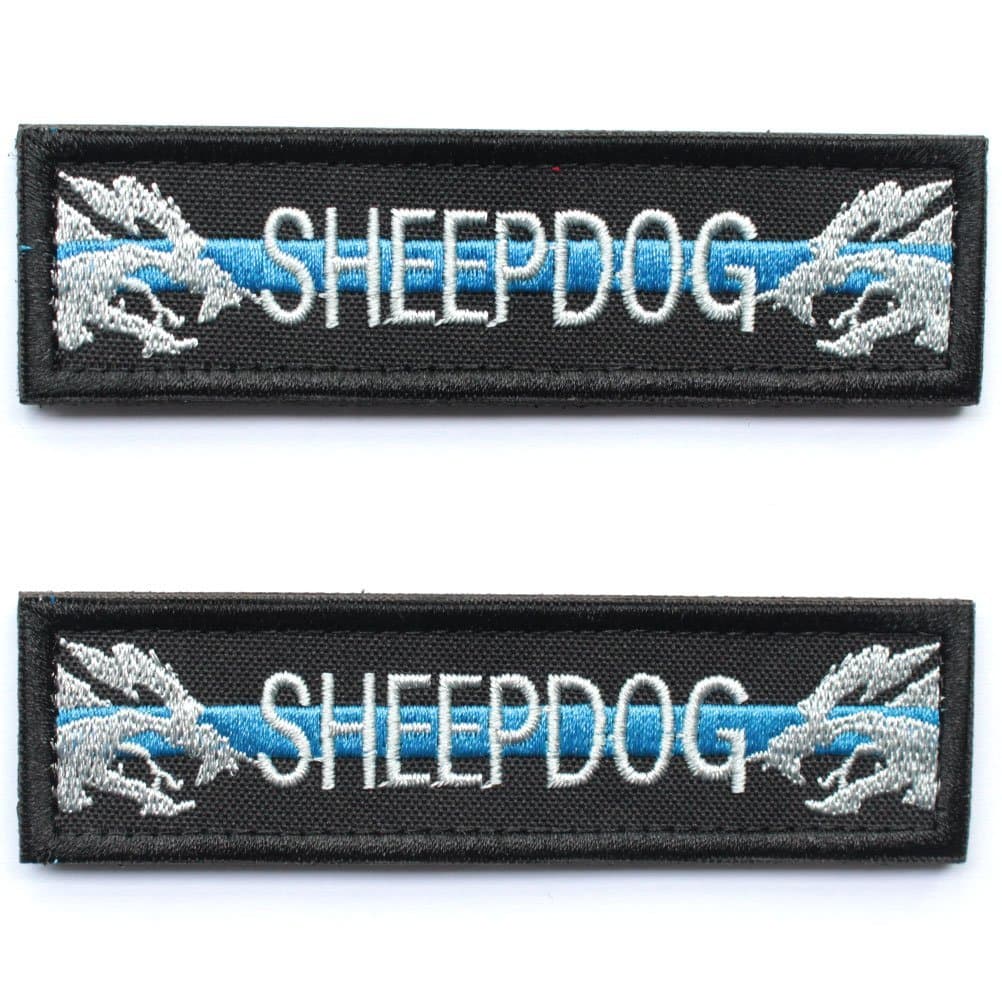 2 Pack - Sheepdog Thin Blue Line Tactical Morale Patch with backing Decorative Embroidered Badge appliques 1" high by 3.8" wide