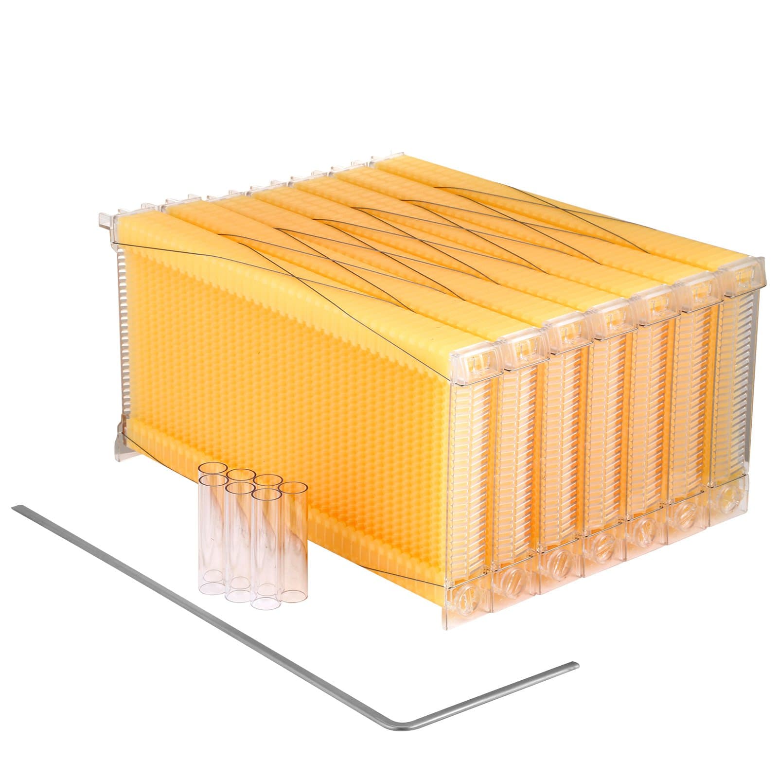 Sheepiic 7Pcs Auto Flow Comb Beehive Frames Kit Raw Auto Flow Honey Plastic Flow Honey Beehive Beekeeping with 7 Harvest Tubes (Flow Comb) (7 Pcs)