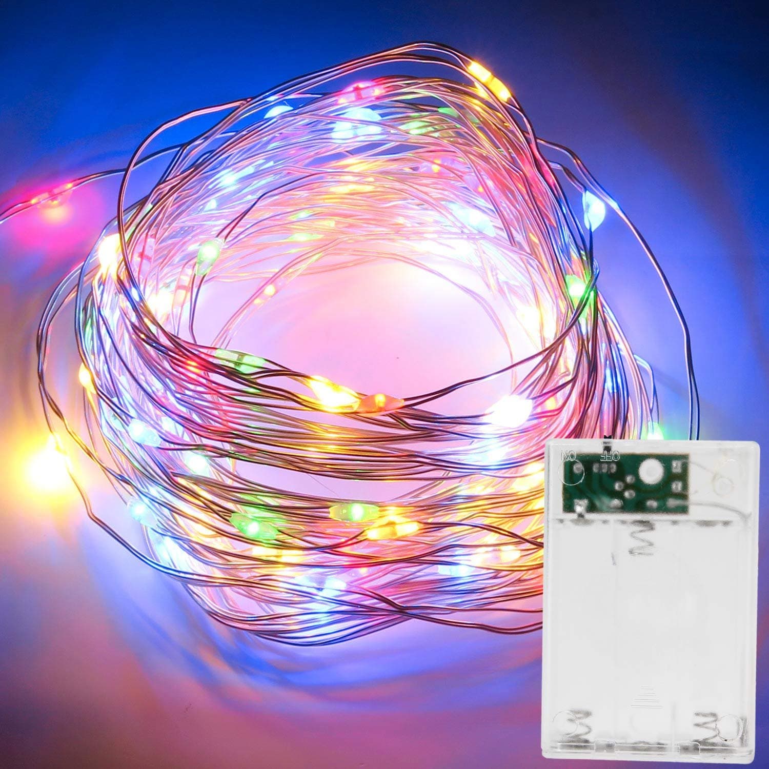 LED String Lights ITERY Multi Color Starry Lights 33ft 100 LED Decorative Christmas Lights Battery Powered Silver Cooper Wire Lights for Patio Gate Christmas Tree or Bedroom Living Room Party Wedding