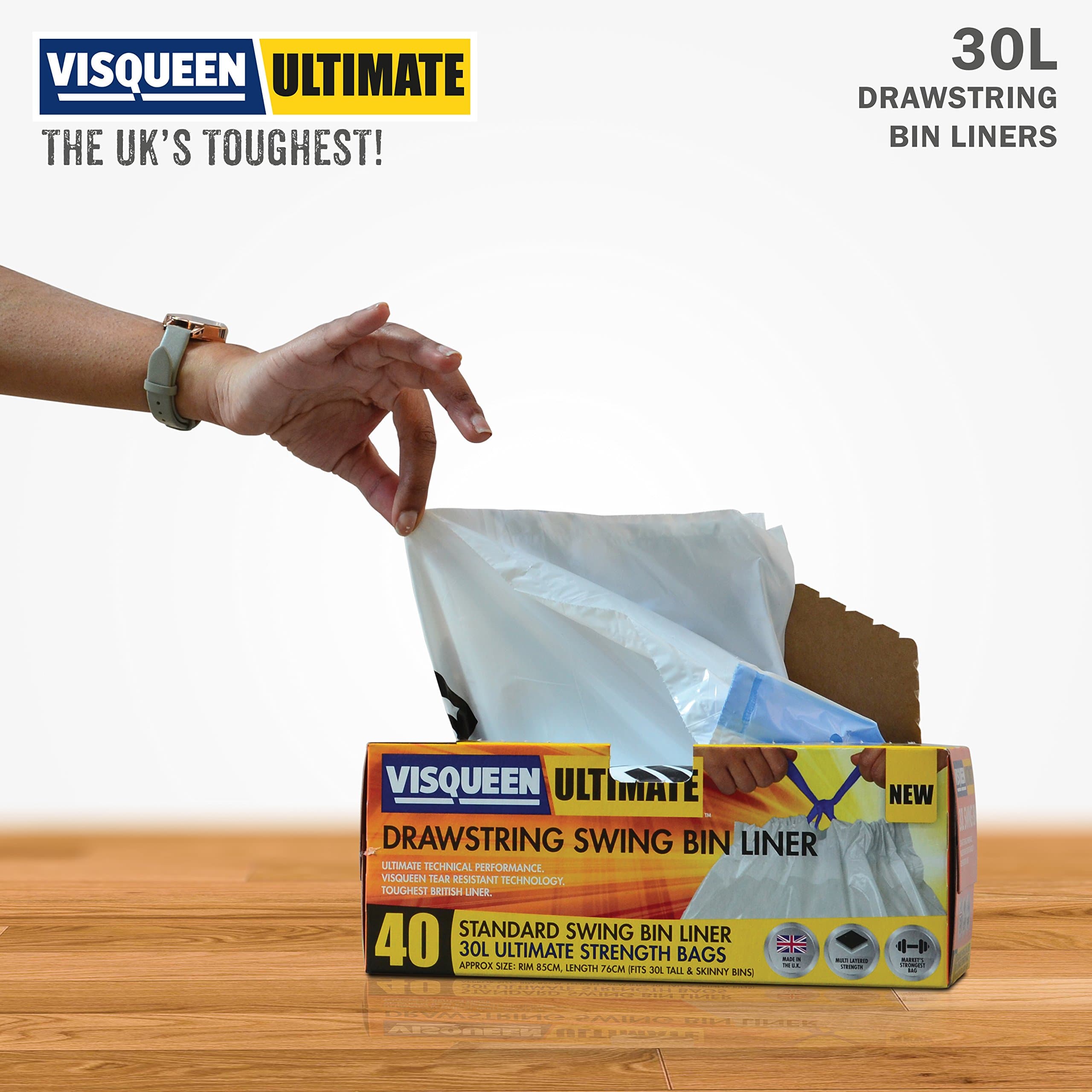 Visqueen Ultimate Drawstring Swing Bin Liner 30L 40 Pack