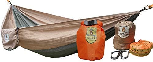 Koala Camping Hammock Bundle Includes 2-10ft Hanging Straps, 2-Carabiners, Sewn On Stuff Sack, Dry Bag
