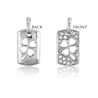 Rectangle Shape Charm (925) Sterling Silver 4-Leaf Clover Cut Out Cubic Zirconia with Front & Back