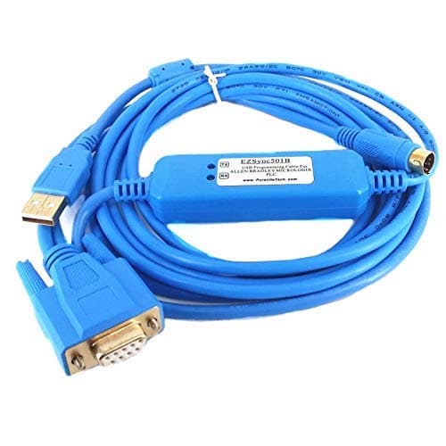 USB PLC Programming Cable for Allen Bradley Micrologix, EZSync501X (Mini Din and DB9)