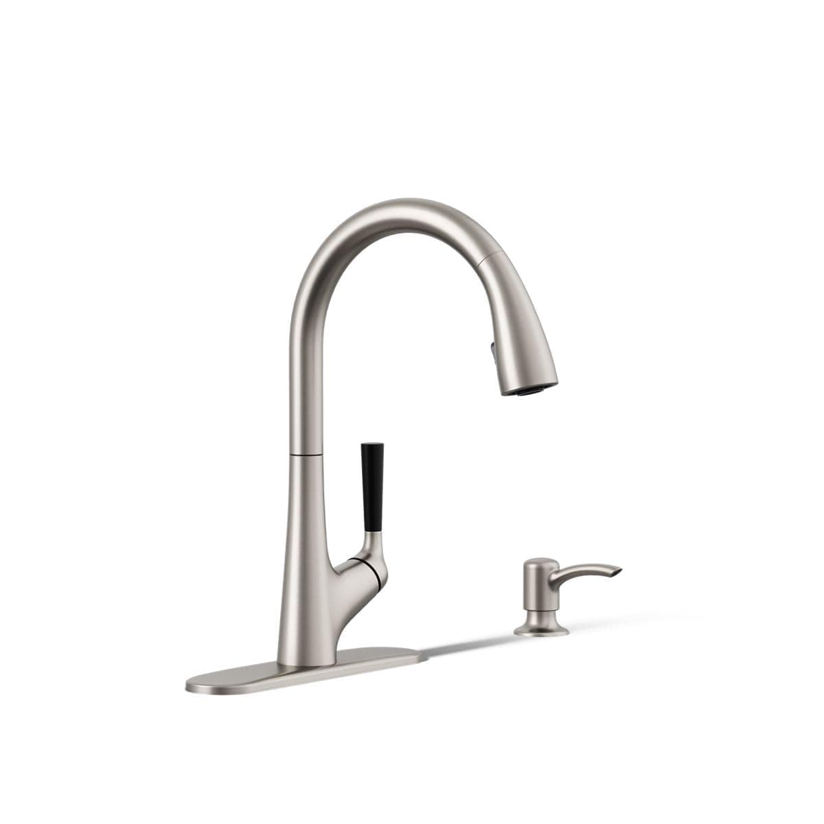 K-R562-SD-VS Malleco Pull-Down Kitchen Faucets with Soap Dispenser, Vibrant Stainless Kitchen Sink Faucets, Vibrant Stainless