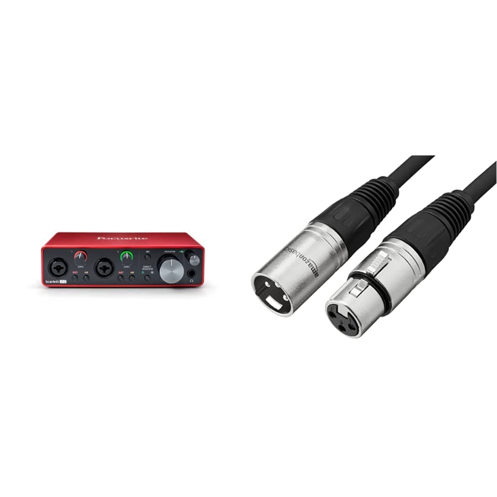 Focusrite Scarlett 2i2 (3rd Gen) USB Audio Interface + Amazon Basics XLR Microphone Cable (6 Foot)