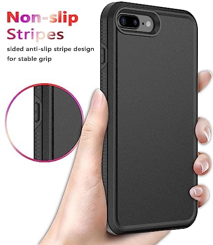 Diverbox Case for iPhone 8 Plus & 7 Plus - Tempered Glass Screen Protector, Shockproof & Dropproof Heavy Duty Protection (Black)