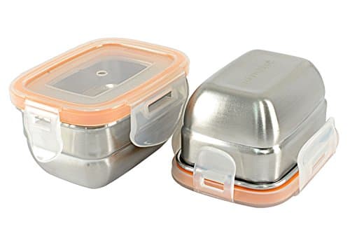 Mighty Hippo Rectangle Stainless Steel Mini Container - 2 Pack Set - Spill and Leak Proof/Perfect for Salad Dressings - Dips - Sauces - Condiments - Baby Food and Snacks/Adult and Kid Friendly