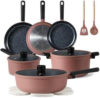 CAROTE Non Stick Pots and Pans Set, Cookware Sets Nonstick 16 Piece, Kitchen Cooking Set with Stay-Cool Handles,with Silicone Tools and Pot Protectors