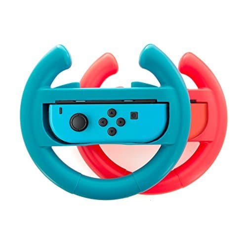 Switch Joycon Steering Wheel for Nintendo Switch Joy-Cons Controller, Lammcou Ergonomic Pair of Neon Red Blue Switch Joy Con Racing Wheel Hand Grips for Nintendo Switch Games Mario Kart 8 Deluxe
