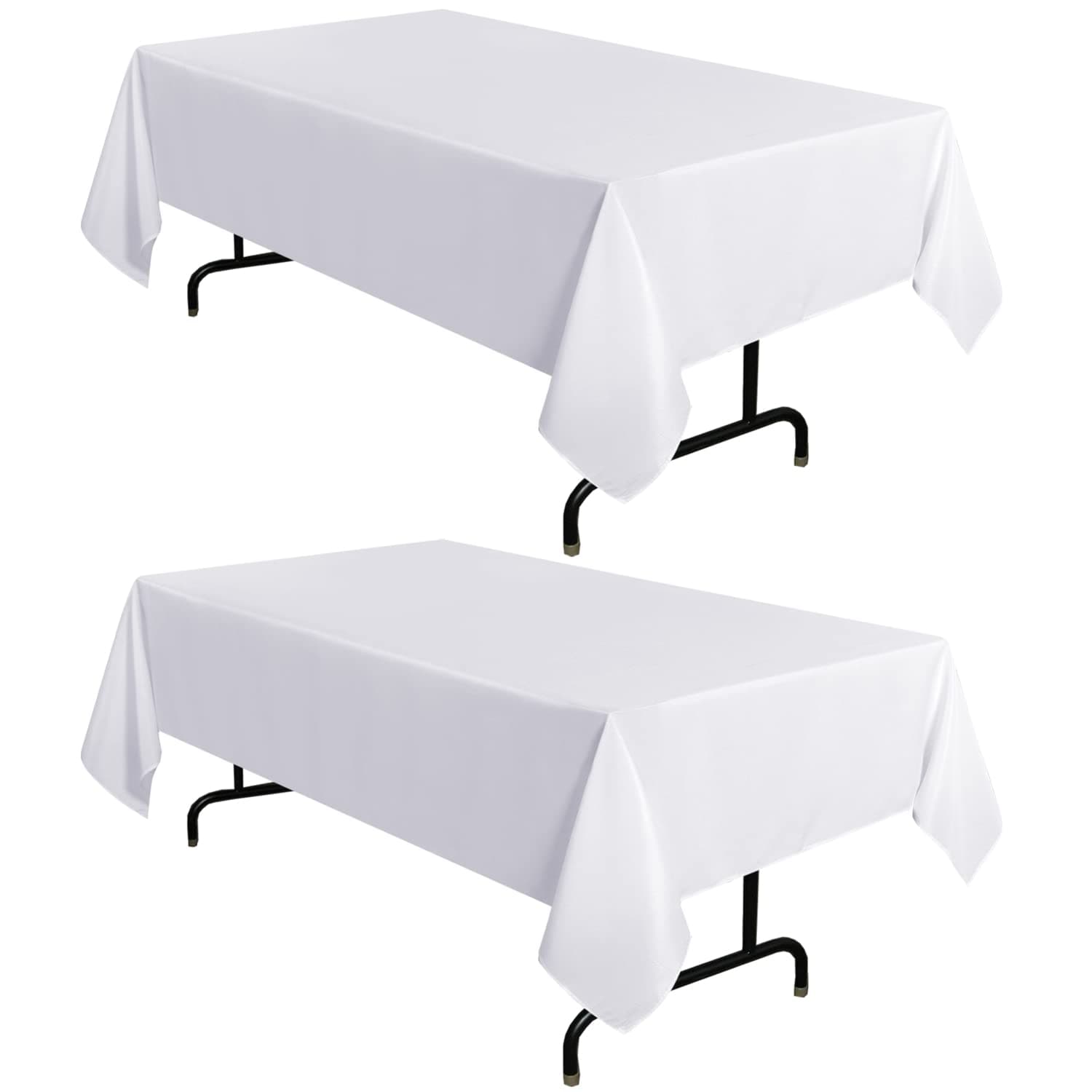 2 Pack White Tablecloth 60 x 102 Inch, Rectangle 6 Feet Table Cloth - Stain and Wrinkle Resistant Washable Polyester Table Cover for Dining Tables, Buffet Parties and Camping