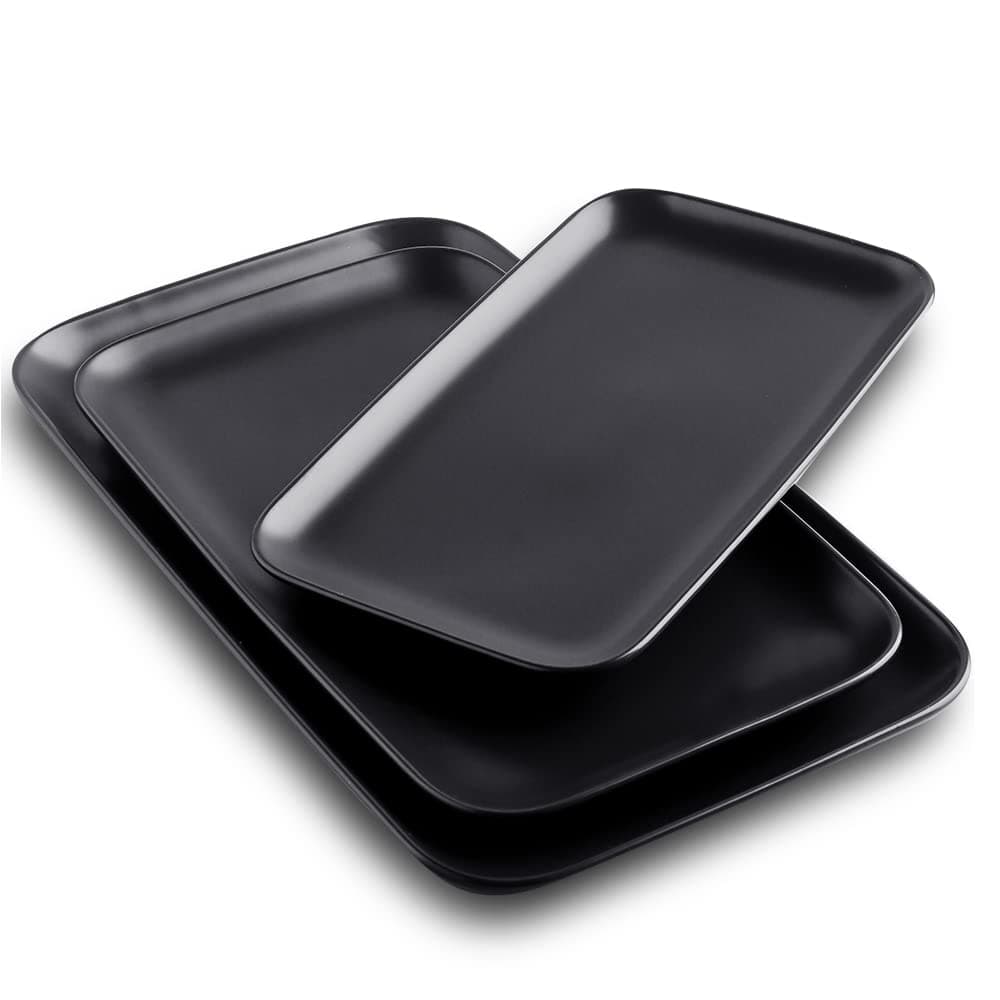 KOOV Ceramic Rectangular Serving Tray, 14/12/10 Inch Large Serving Platter, Porcelain Serving Plates with 3 Sizes, Ceramic Serving Dishes for Party, Food, Appetizers and Dinner, Set of 3 (Matte Black)
