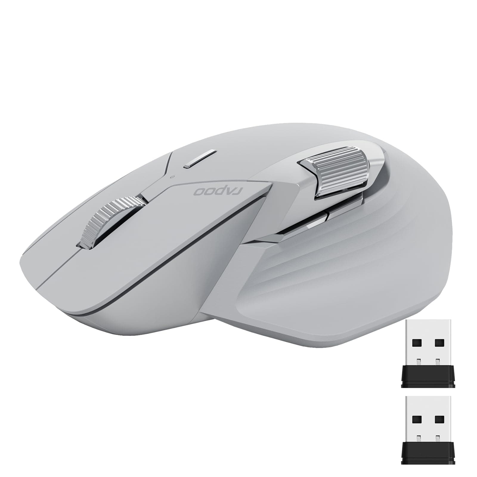 Rapoo MT760Mini Bluetooth Wireless Mouse - Bluetooth 5.0 and 2.4GHz Multi-Mode Connection, Support 4 Devices, M+ Cross Computer Technology, 11 Programmable Buttons, 90 Days Battery Life, Grey