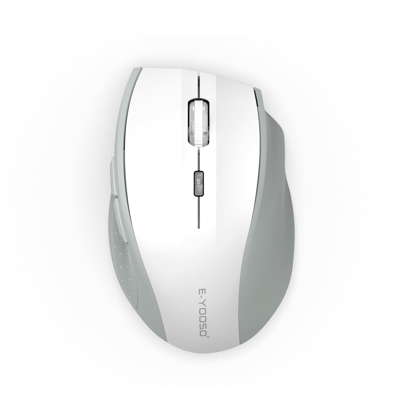 E-YOOSO Wireless Mouse for Laptop, Portable Optical Computer Mouse, 6 Buttons, Cordless 2.4GHz with USB Receiver, 5-Level 4800 DPI, 18 Months Battery Life, for PC, Chromebook, Windows, Mac(White Gray)