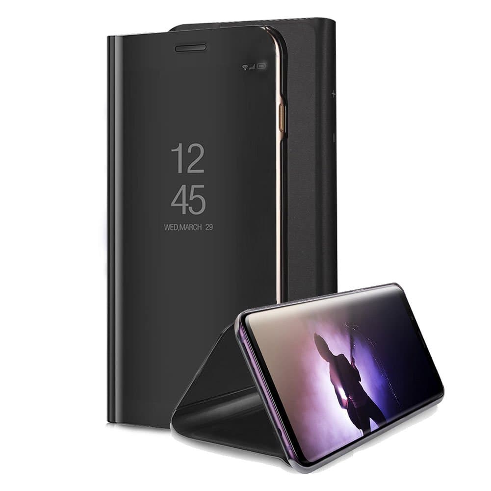for Samsung Galaxy Note 8 Mirror Case, Plating PC Smart Clear View Window Vertical Flip Stand Cover Full Body Protective Shell with Screen Protector Kickstand for Galaxy Note 8 - Black