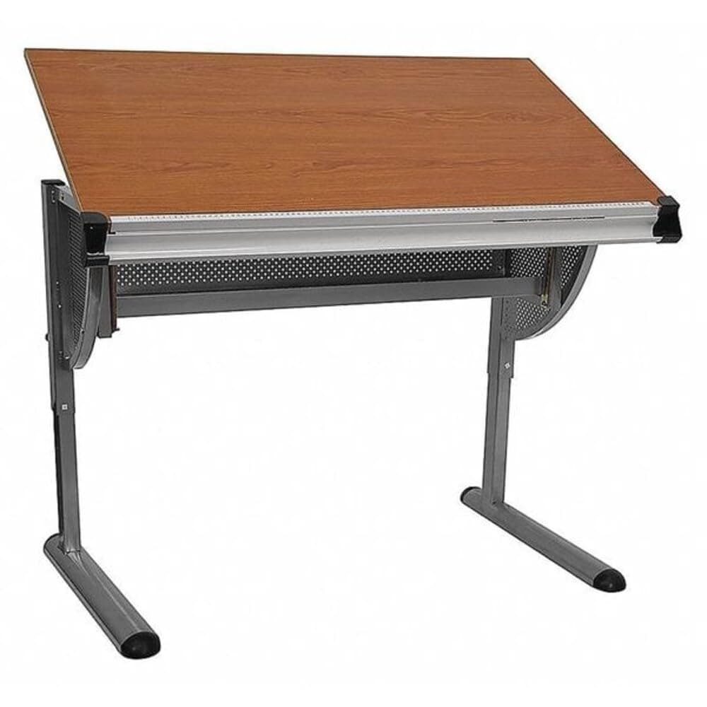 Berkley Adjustable Drawing and Drafting Table with Pewter Frame