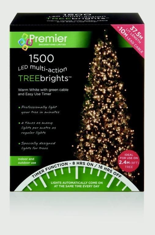 Premier Decorations - 1500 Multi Action TreeBrights LED Lights with Timer - Warm White