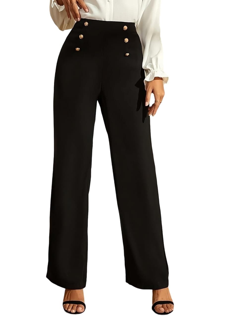 Women Casual Solid Bootcut Button Trousers