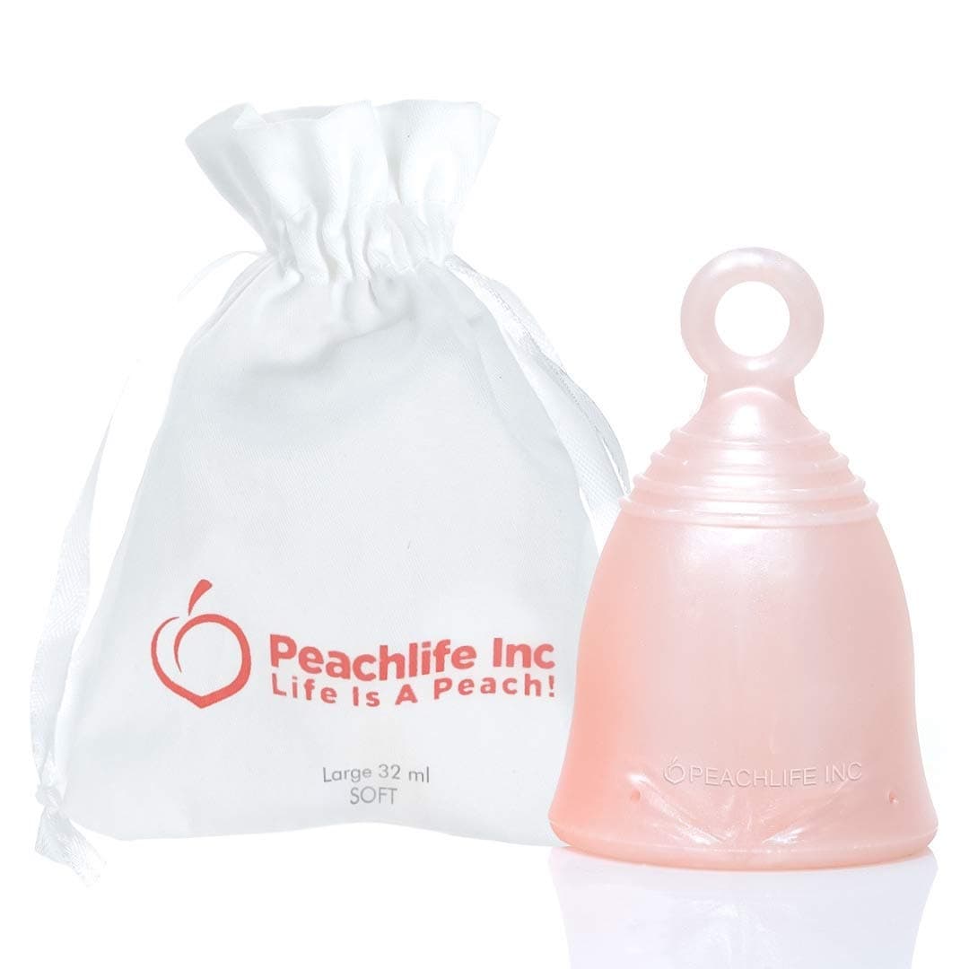 Ring Menstrual Cup | Pull Stem Loop Handle for Easy Removal | Up to 12 Hours of Leak-Proof, Reusable Period Protection | Large, Soft Peachcup