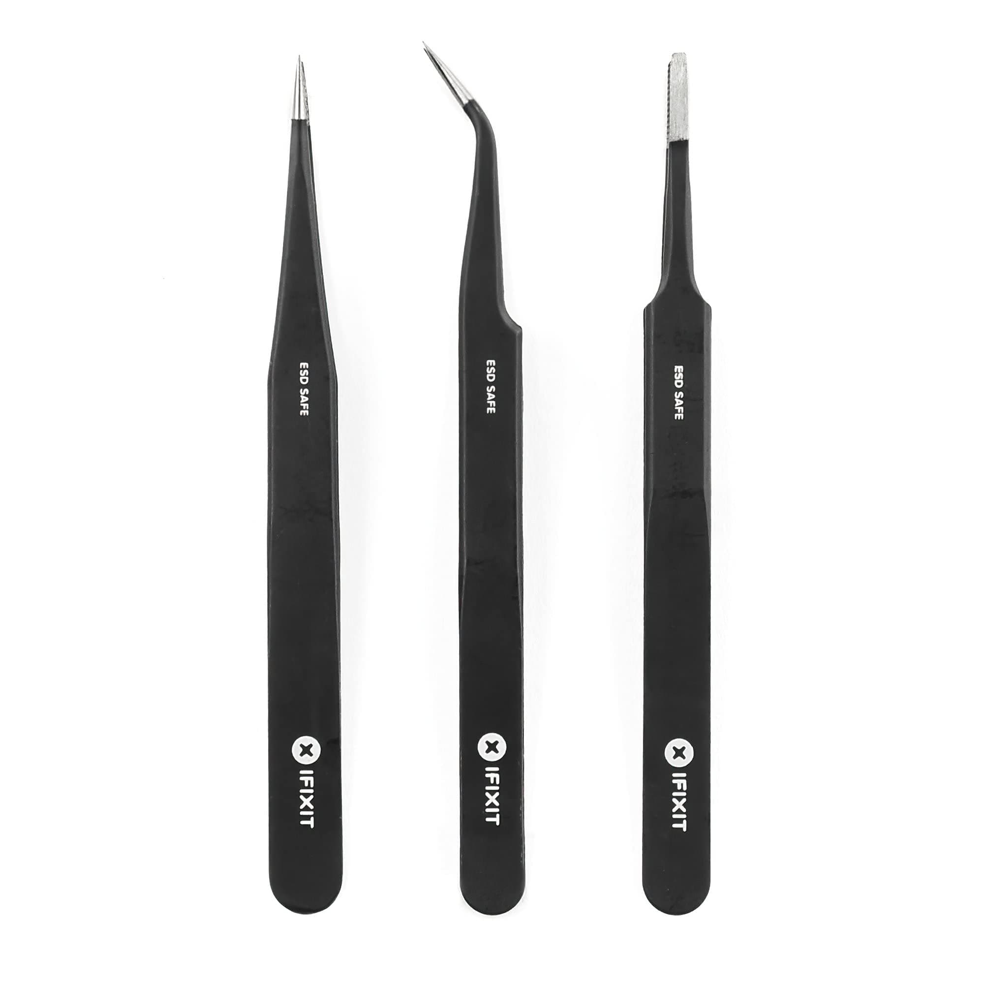 iFixit Precision Tweezers Set - Extra Fine, Angled, Blunt Tips for Electronics, Hobby, Industrial, Professional, Craft