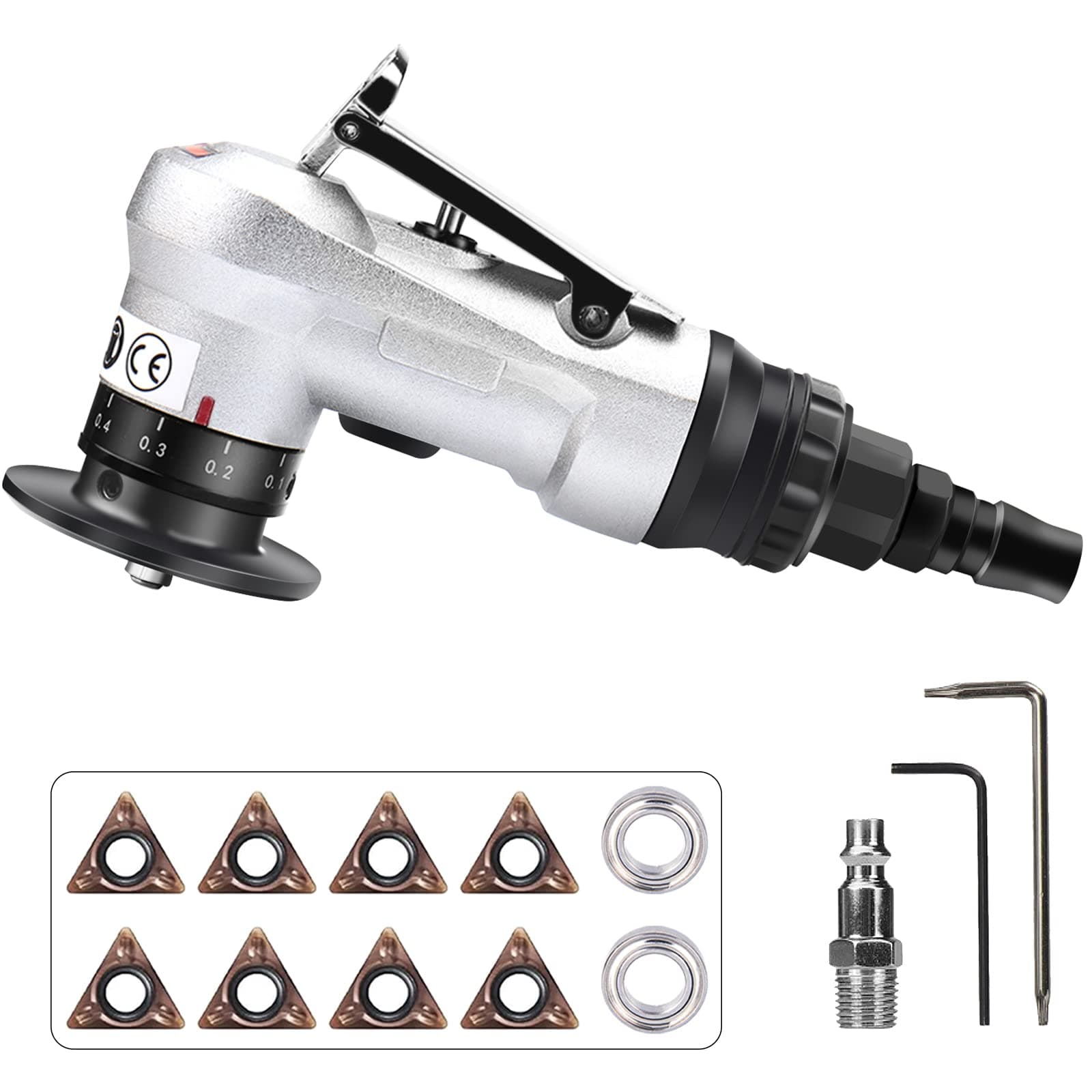 SI FANG Mini Pneumatic Chamfering Tool with Replace Blades Inserts and Bearings, 45 Degree Air Chamfer Deburring Tool, Portable Chamfering Machine for Metal C0.1-2/R1.5 Angle Quick Trimming Beveling