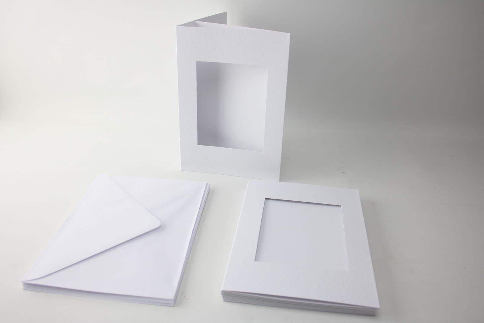 Craft UK Blank A5/C5 Tri Folded 3 Fold Rectangular Aperture Cards & Envelopes (White Hammered)
