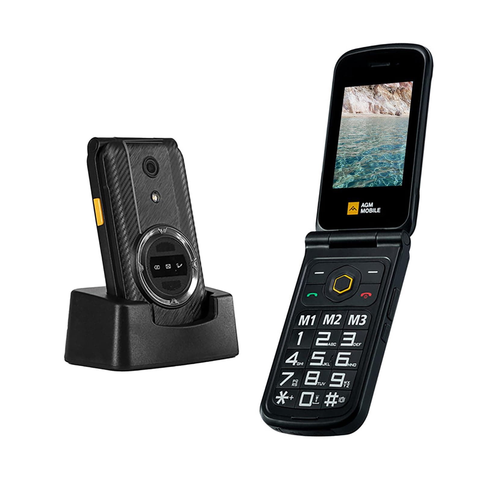 AGM M8 Basic Flip Phone Heavy Duty 4G Function Simple Mobile Phones Waterproof | Anti-Drop SOS Side Key Quick Dialing 104dB Powerful Speaker Large Keyboard and