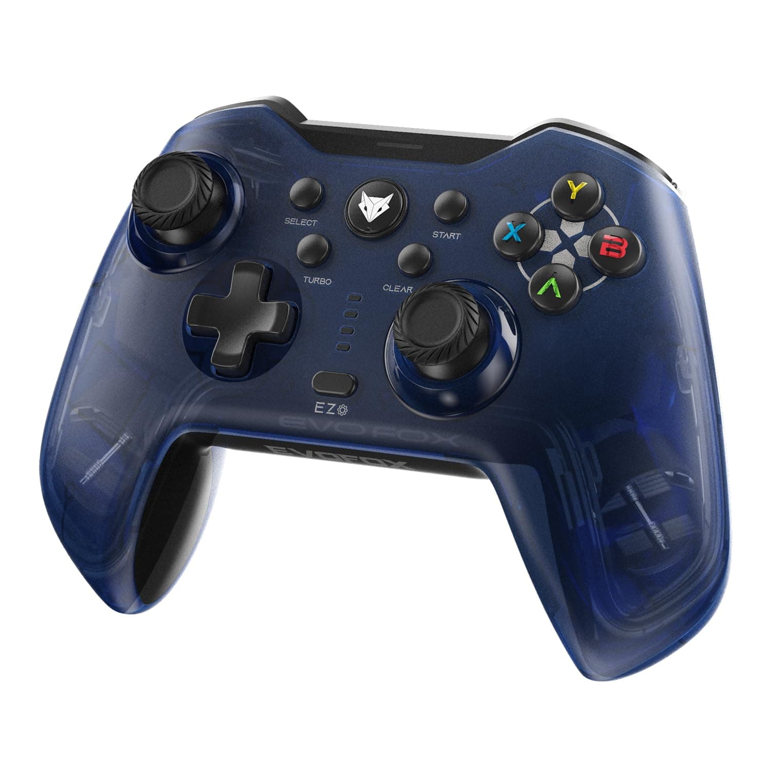 EvoFox Elite X Wireless Gaming Controller for PC with 2 Programmable Macro Back Buttons, Adjustable Dual Vibration Motors,Turbo Mode,Analog Triggers, High Precision joysticks,Low Latency Plug and Play,Free USB Extender,Translucent Shell Gamepad for pc (Blue)