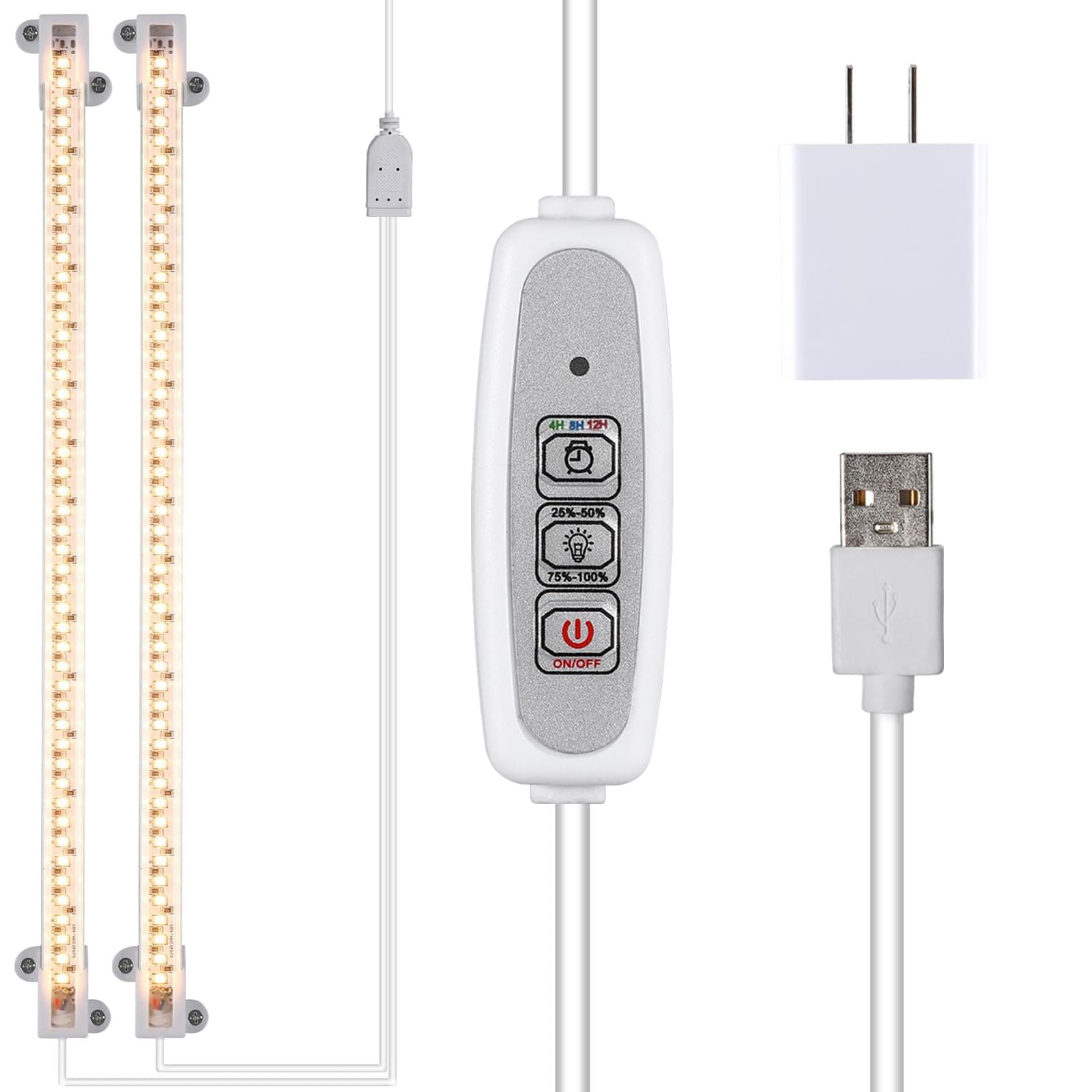 Grow Light Two Heads, Strip Growing lamp, Full Spectrum Grow Light Strips for Indoor Plants with Auto ON/Off Timer & 4 Dimmable Levels, Led Grow Lamp for Green House Hydroponics Succulent