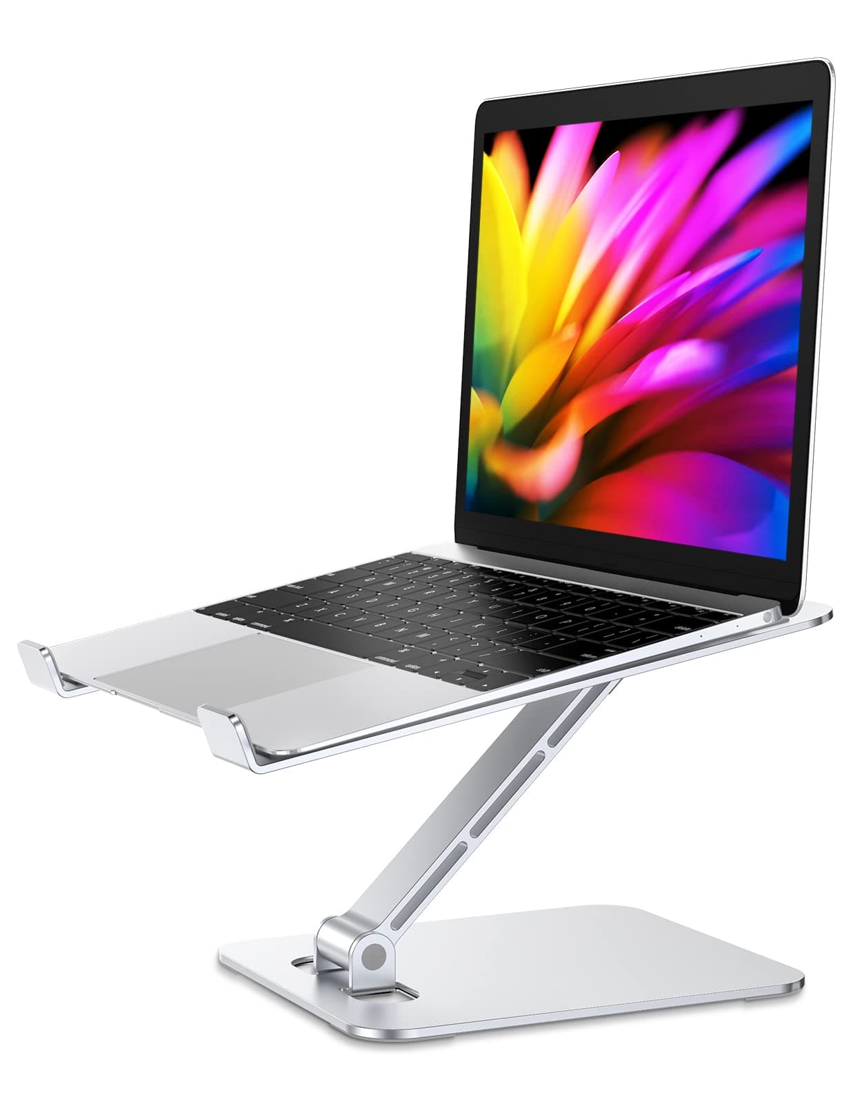 Babacom Laptop Stand, Ergonomic Foldable Computer Stand with Adjustable Height, Ventilated Aluminium Alloy Laptop Riser Desktop Book Stands Compatible with MacBook Air Pro, All 10-16" Laptops (Silver)