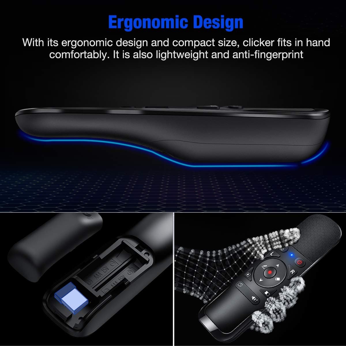 DinoFire DinoFire Wireless Presenter Air Mouse Function USB Presentation Powerpoint PPT Clicker RF 2.4 GHz Presentation Remote Control Slide Advancer Support Mac