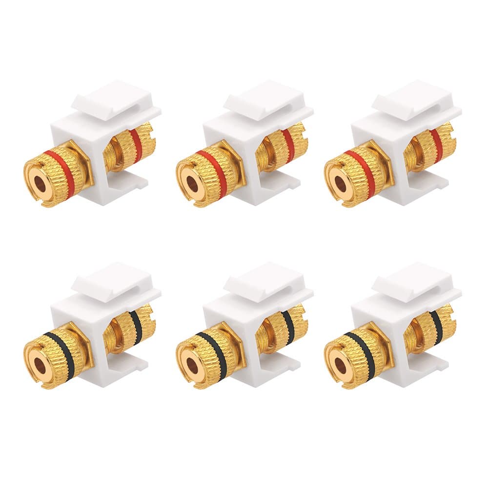 Banana Jack Binding Post Keystone Jack Insert with Black & Red Rings, Screw Type Audio Speaker Keystone, 3 Pairs/6 Pack