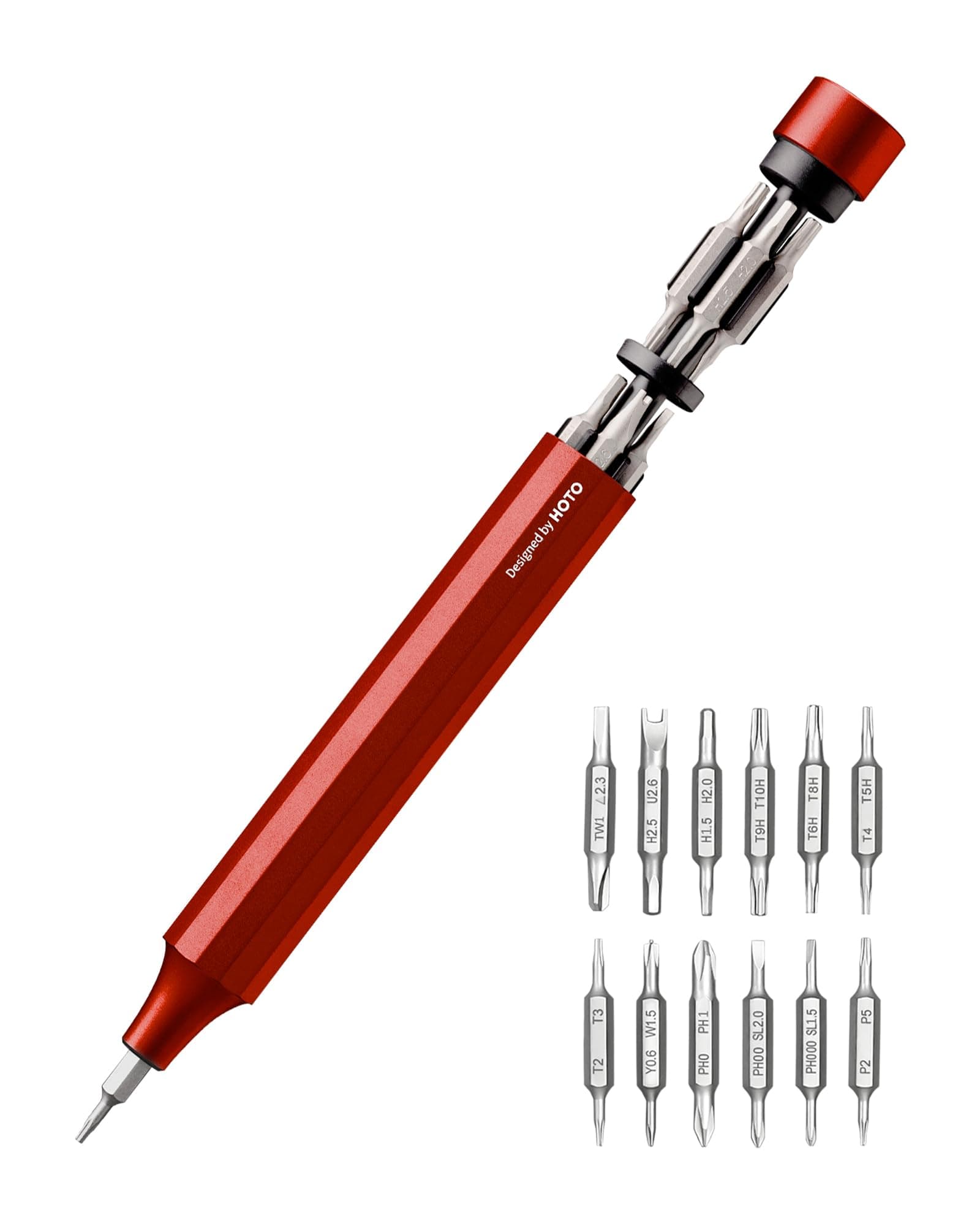 Precision Screwdriver Set, 24-in-1 Multi-Bit Screwdriver, Mini Hand Set with 12 Double End S2-Steel Bits, Ideal for Phone/Glasses/Watches/Laptop, Cinnabar Red