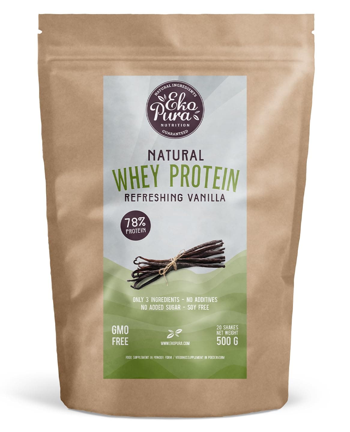 – Natural Whey Protein - Vanilla - 500g | 78% Protein | 100% Natural Grass Fed Whey | Free from: Hormones, GMO’s, Soy, Additives, Added Sugar | Supports Muscle Growth and Recovery