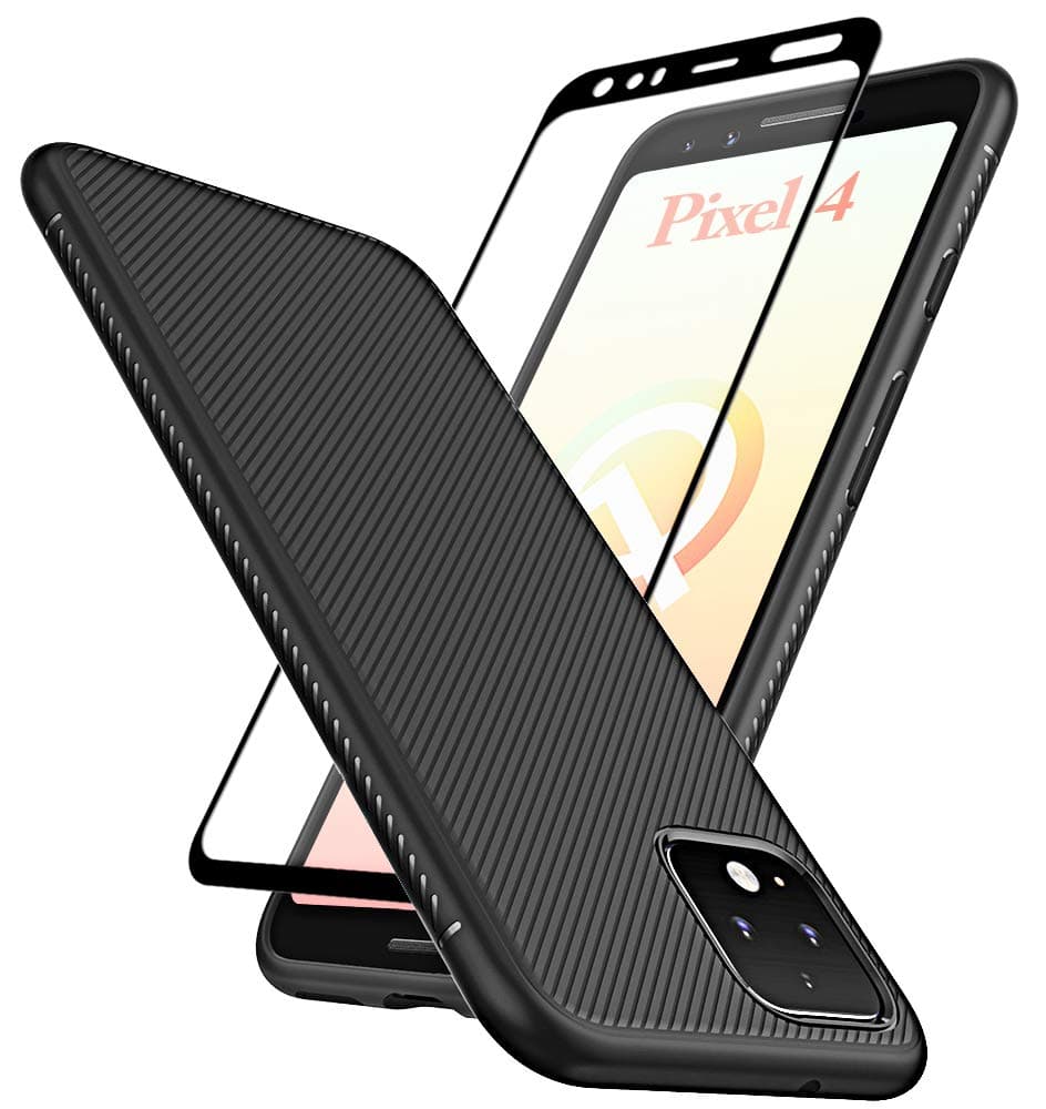 Google Pixel 4 Case with Tempered Glass Screen Protector Scratch Resistant Anti Slip Grippy Soft TPU Case for Google Pixel 4 Phone (Black)