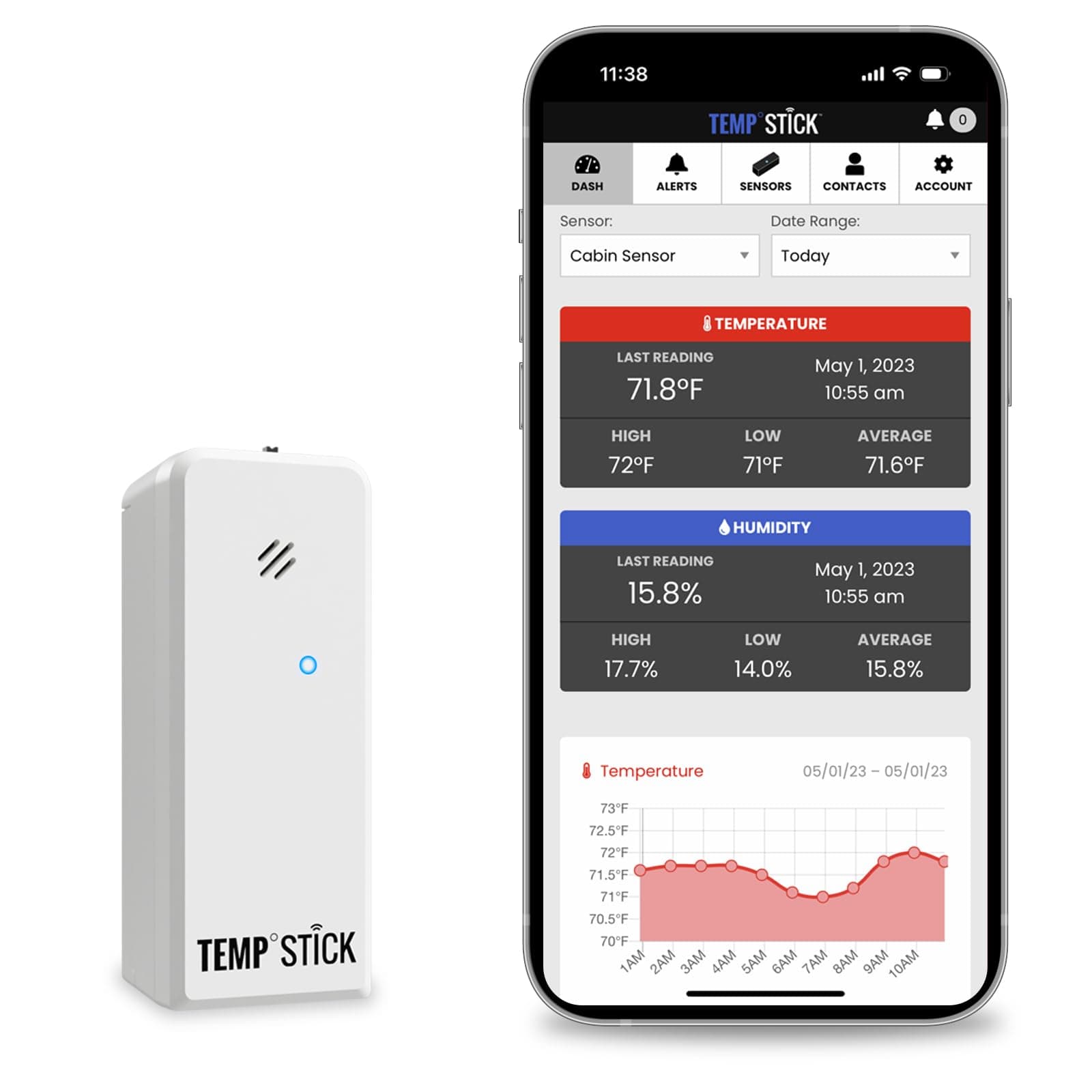 Temp Stick Remote WiFi Temperature & Humidity Sensor, Data Logger. No Subscription. 24/7 Monitor, Unlimited Text, App & Email Alerts. Made in America. Use with Alexa, IFTTT. Monitor Anywhere, Anytime