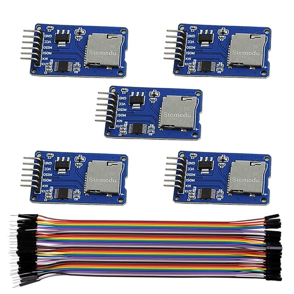 Micro SD Card Module with SPI Interface, for Arduino Raspberry Pi, Storage Board Breakout, Female to Male Dupont Cableï¼Ë†Pack of 5PCS