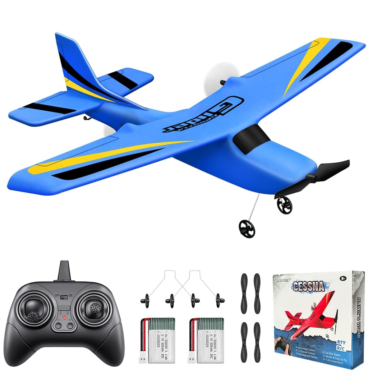 2-Channel RC Airplane, Ready-to-Fly RC Airplane, 2.4GHz Remote Control Airplane, Easy-to-Fly RC Glider for Kids & Beginners (Blue)