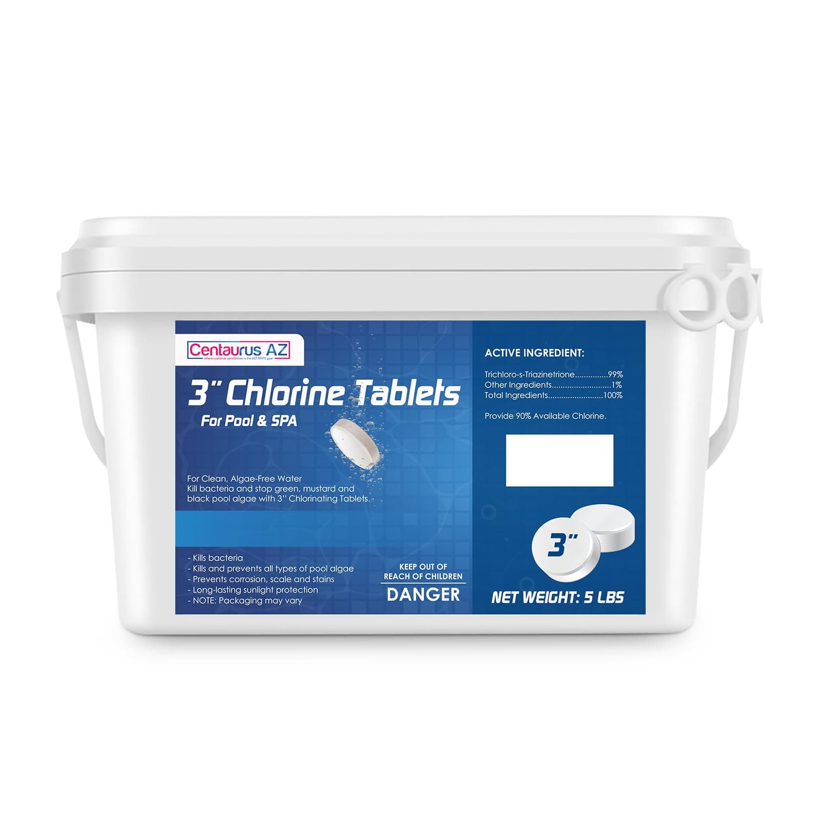 Effortless Pool Maintenance Solution - Centaurus AZ Chlorine Tablets for Pools - 3inch - 5lb – Clean & Disinfect Water – Water Sanitizer Tablets - Protects Water Degradation from UV Light
