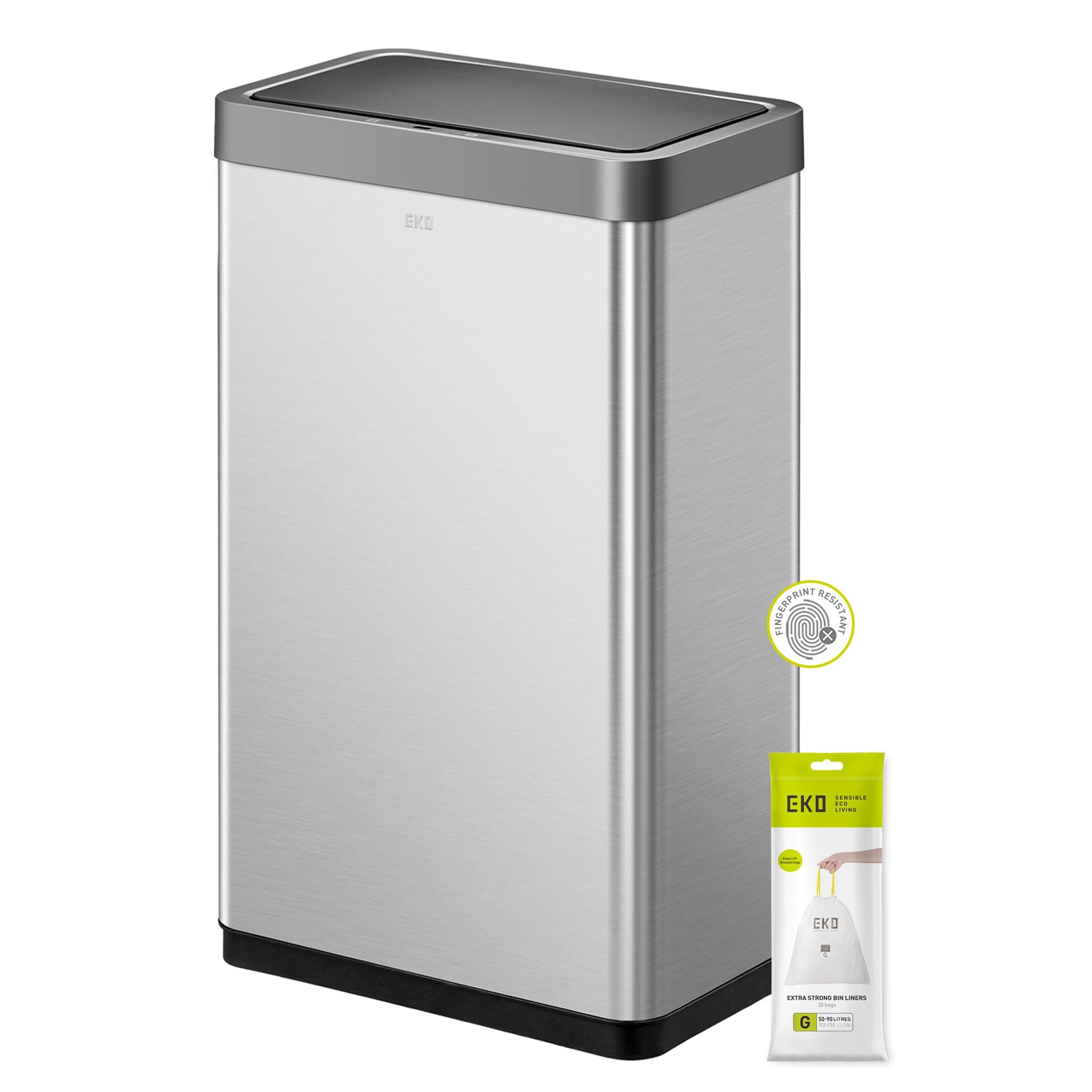 EKO Mirage X 80L Motion Sensor Bin, Large Automatic Touchless Stainless Steel Rubbish Bin with Soft-Close Lid, Hands-Free Smart for Kitchen, Home, Office, Commercial Use