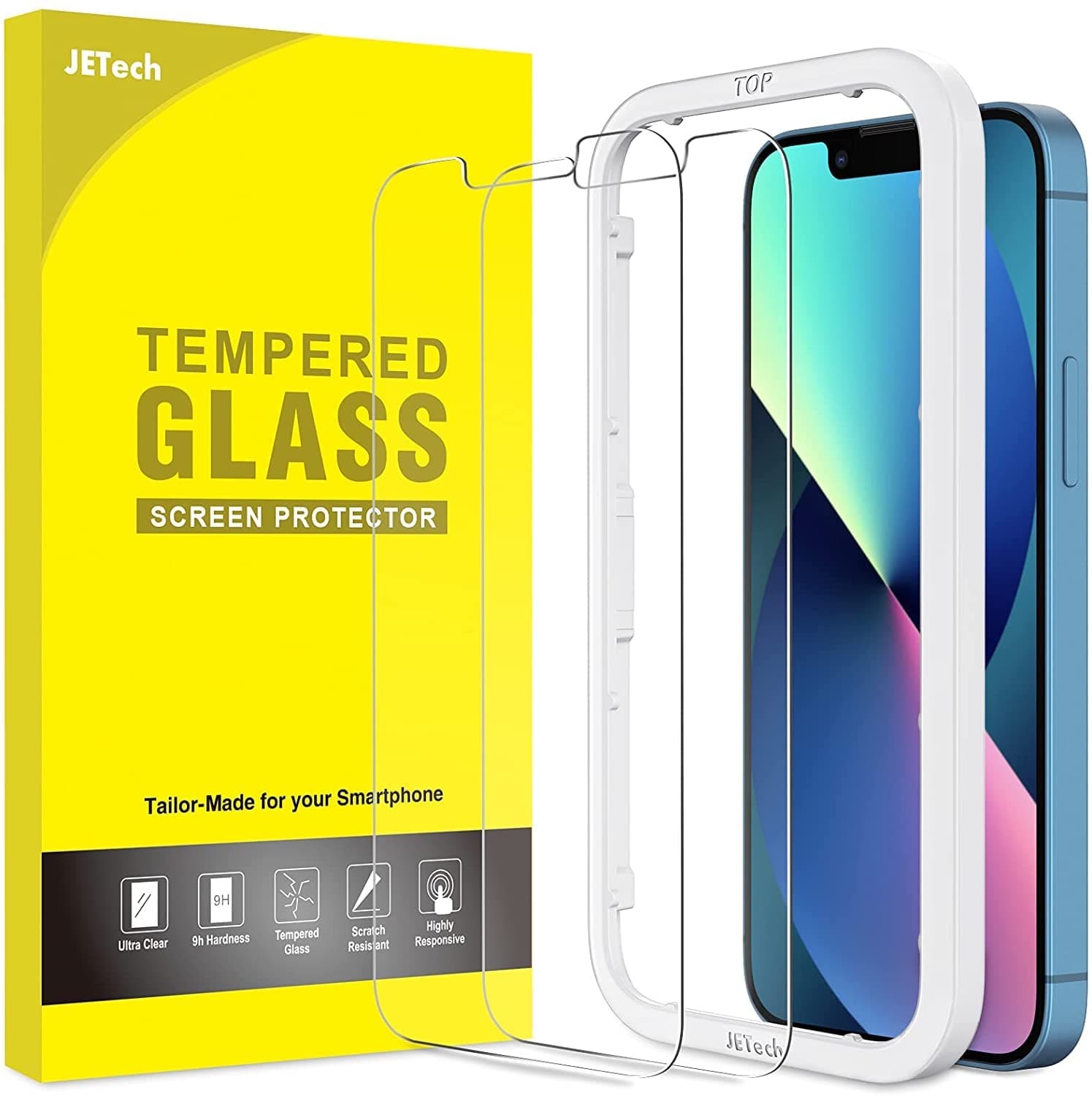 JETech Screen Protector for iPhone 17e (2026) / iPhone 16e / iPhone 13/13 Pro, Tempered Glass Film with Easy-Installation Tool, Case-Friendly, HD Clear, 6.1-Inch Display, 2-Pack